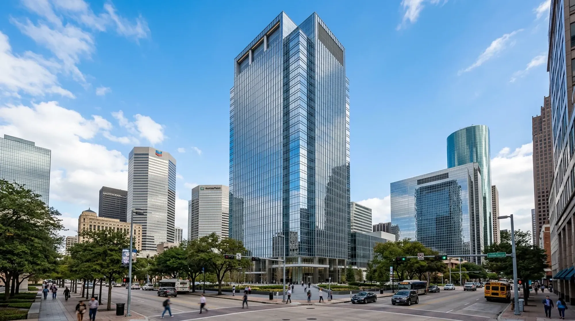 Widok centrum biurowego w Houston przy 712 Main Street — lokalizacja biura spiranthes.info